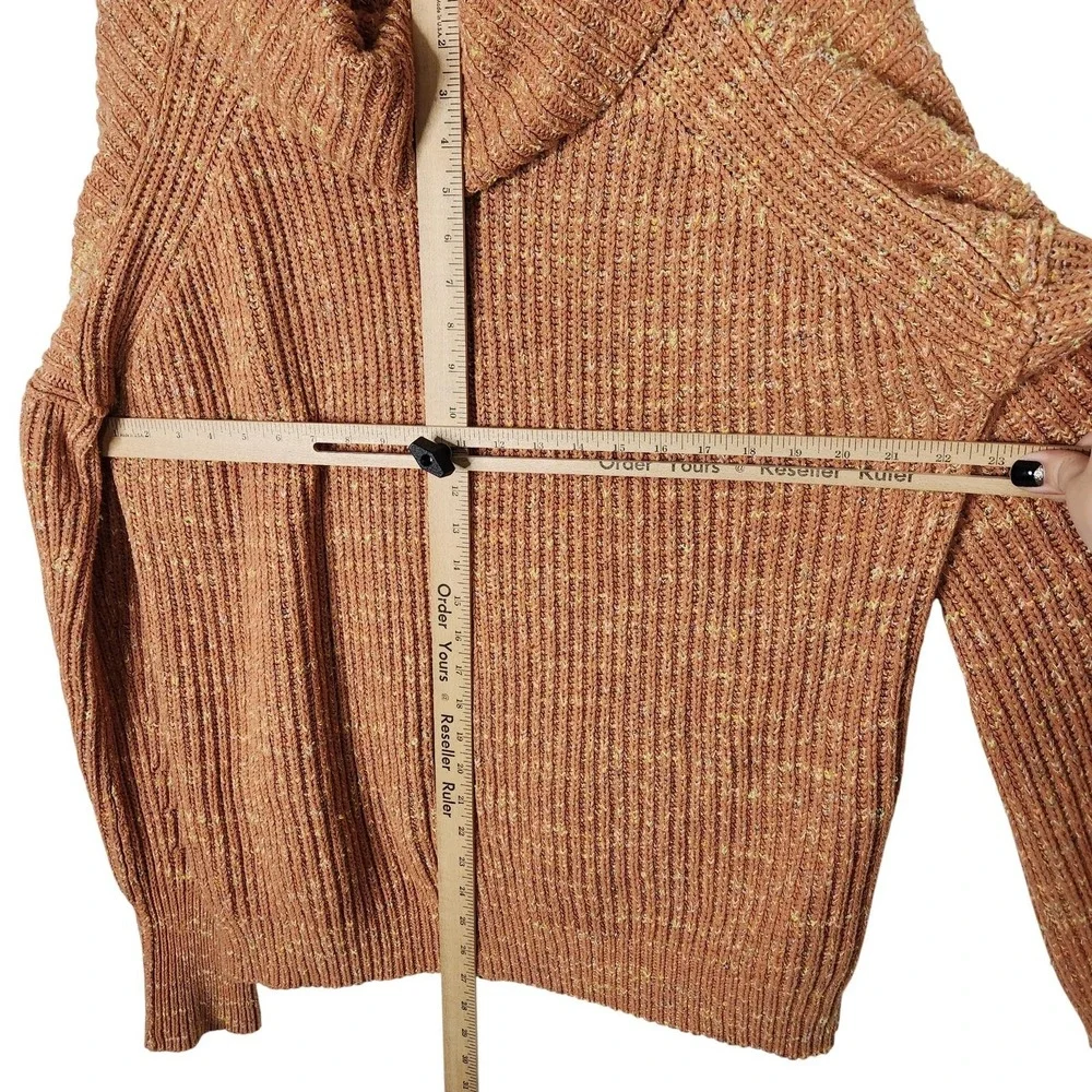 FREE PEOPLE Leo Tunic Sweater Womens Medium Orange Ribbed Cowl‎ Neck Cozy Knit